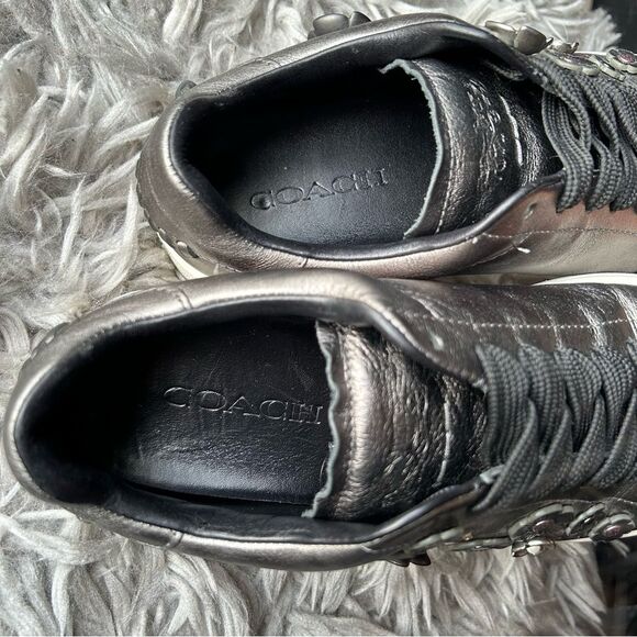 Coach Tea Rose Floral Embellished Metallic Leather Sneakers womens shoe size 9 B - Picture 10 of 13